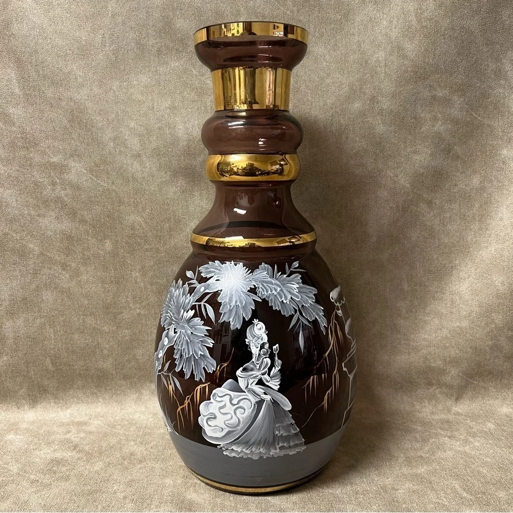 19th Century Mary Gregory Tall Hand Painted Glass Vase 15” Tall